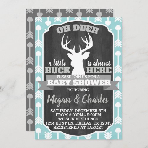 Deer Antler Baby Shower Invitation Mint Gray Teal