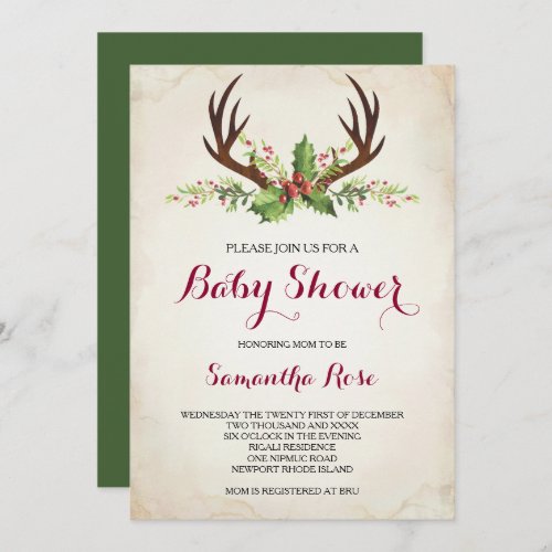 Deer Antler Baby Shower Invite _ Christmas