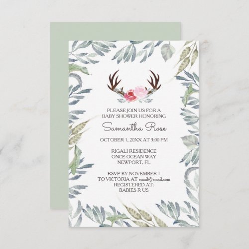 DEER ANTLER Baby Shower Invite Girl Invitation