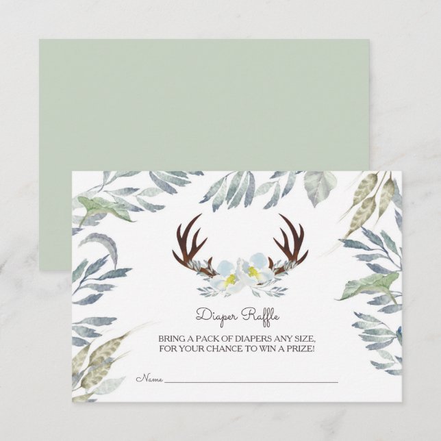 Deer Antler Boy Baby Shower Diaper Raffle Invitation (Front/Back)