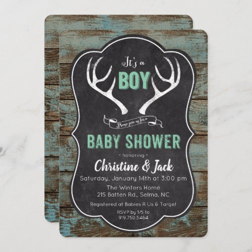 Deer Antler Boy Baby Shower Invitation