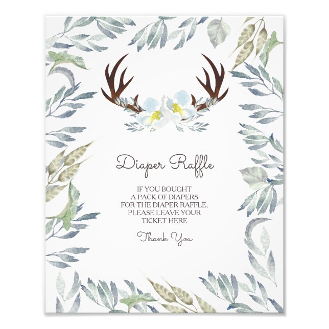 Deer Antler Boy Diaper Raffle Sign (Front)