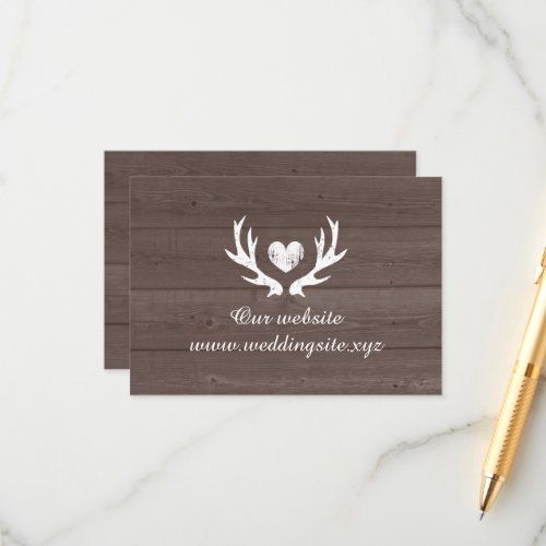 Deer antler brown rustic wood background wedding enclosure card
