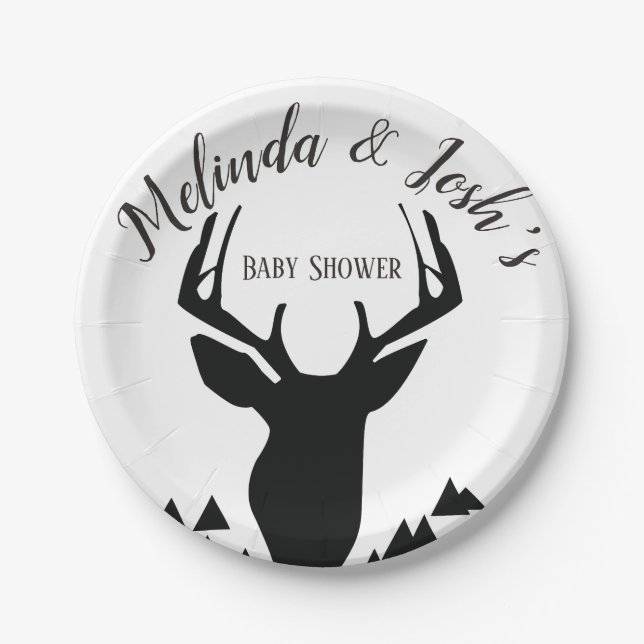 Deer Antler Buck Wild Baby Shower Paper Plates (Front)