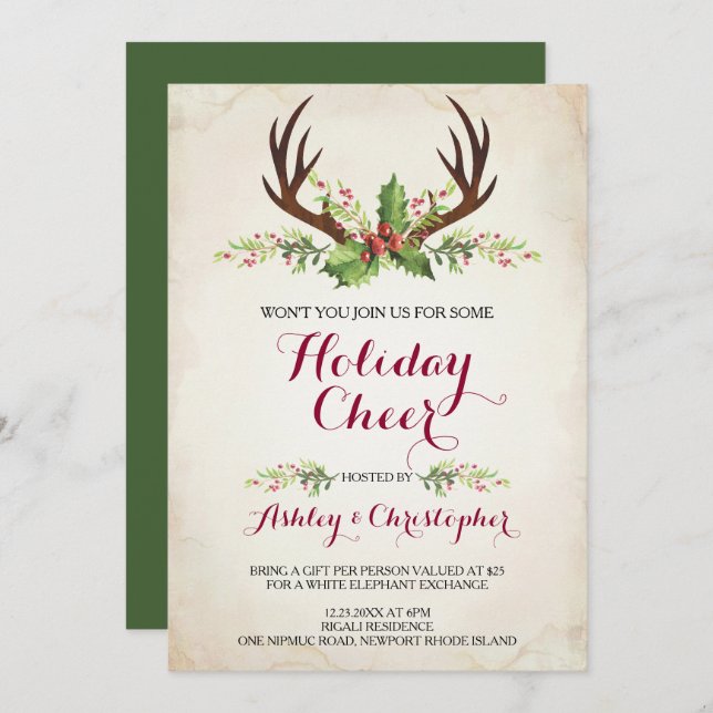 Deer Antler Christmas Invitation (Front/Back)