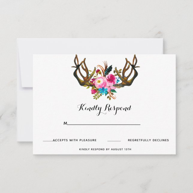 Deer Antler Floral Wedding Response Card (Front)