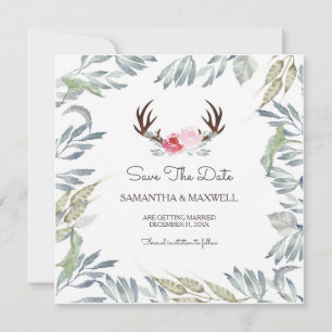DEER ANTLER & Greenery Save The Date - Square