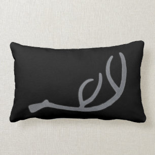 Deer Antler Grey on Black background. Lumbar Pillow