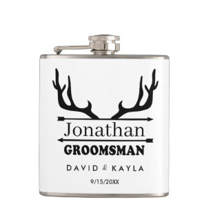 Deer Antler Groomsman Custom Name Hip Flask