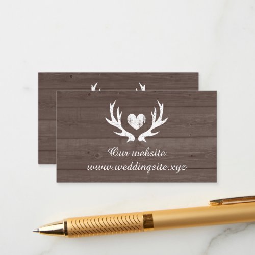 Deer antler logo brown rustic wood custom wedding enclosure card