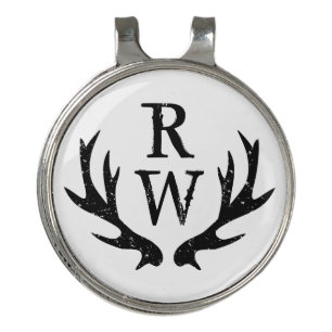 Deer antler monogram golf hat clip ball marker