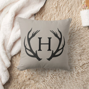 Deer Antler Monogram Throw Pillow