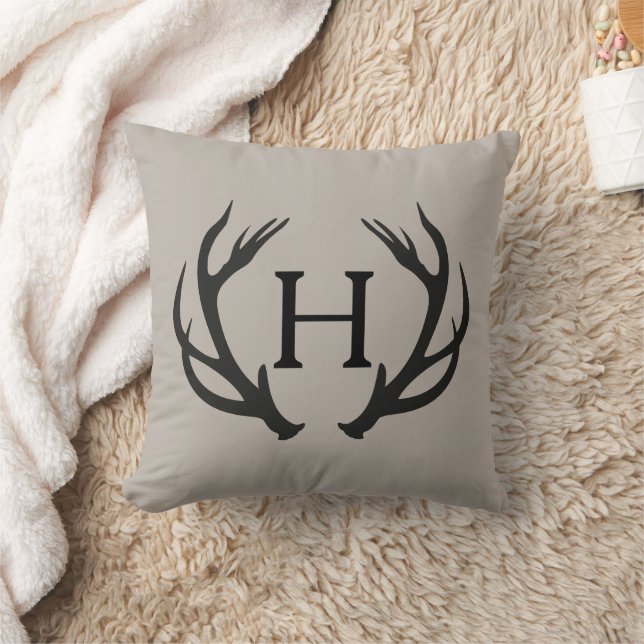 Deer Antler Monogram  Throw Pillow (Blanket)