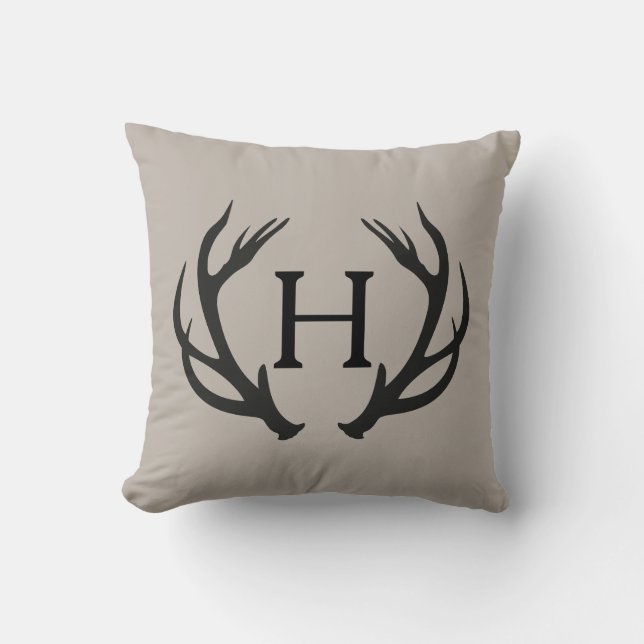 Deer Antler Monogram  Throw Pillow (Front)