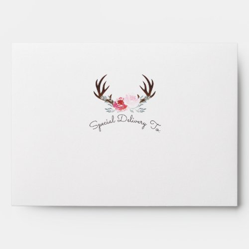 Deer Antler Pink Floral Envelope
