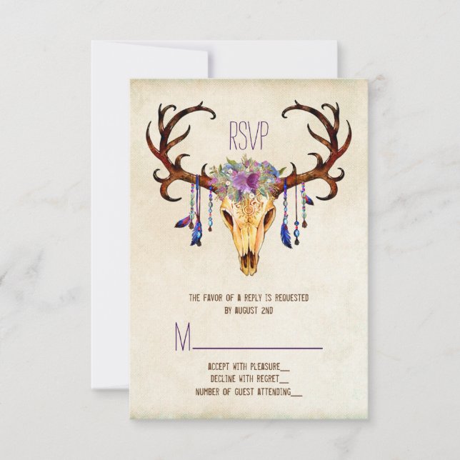 Deer Antler Rustic Country Wedding RSVP (Front)