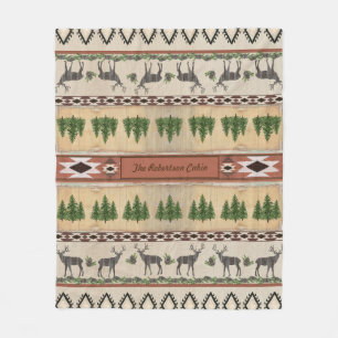 Deer Antler Rustic Wood Forest Cabin Family Name Fleece Blanket