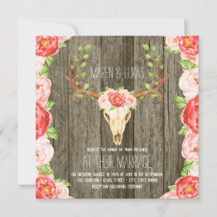 Deer Antler Rustic Wood Southwestern Wedding Invitation