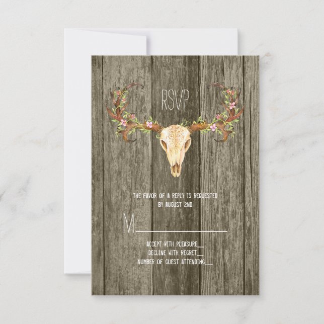 Deer Antler Rustic Wood Southwestern Wedding RSVP (Front)