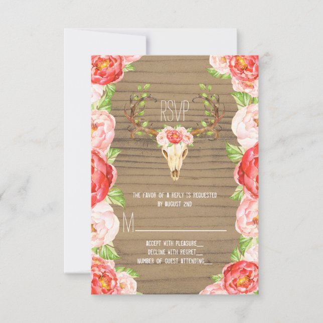 Deer Antler Rustic Wood Southwestern Wedding RSVP Card (Front)