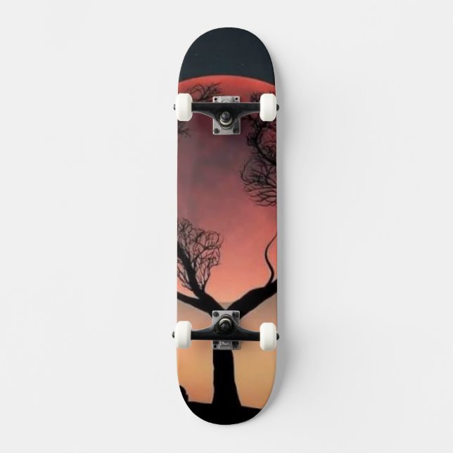 Deer Antler Silhouette Sunset Skateboard (Front)
