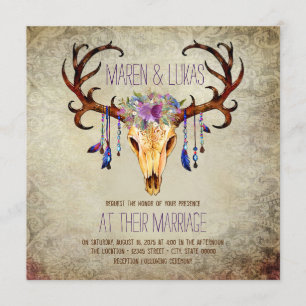 Deer Antler Skull Rustic Country Wedding Invitation