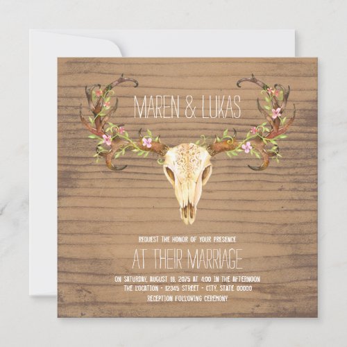 Deer Antler Skull Southwestern Wedding Invitation