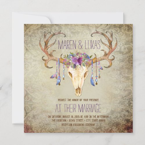 Deer Antler Skull Southwestern Wedding Invitation
