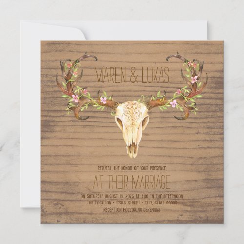 Deer Antler Skull Southwestern Wedding Invitation