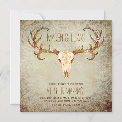 Deer Antler Skull Southwestern Wedding Invitation