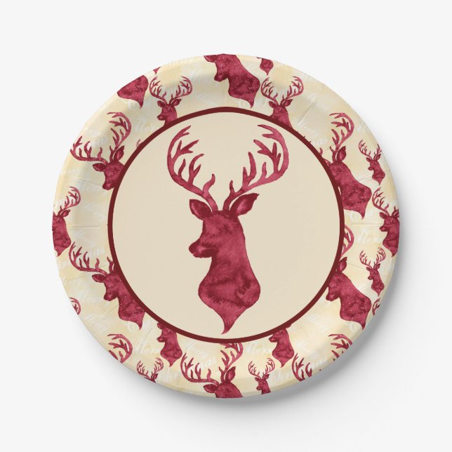 Deer Antler Watercolor Paper Plates (Front)