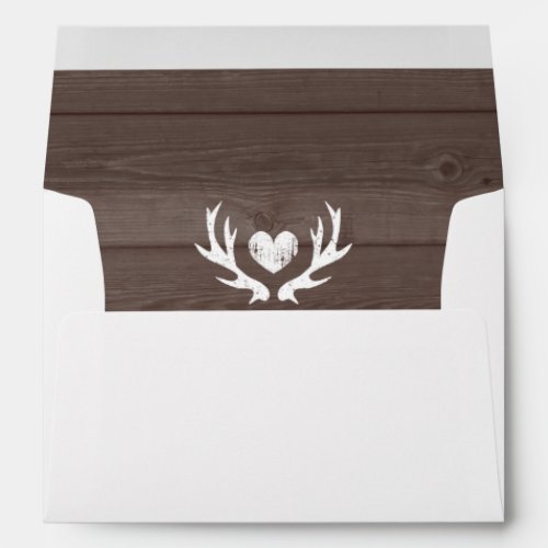 Deer antler wedding envelopes and wood grain liner