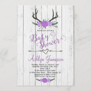 Deer Antler white wood Baby Shower Invitation