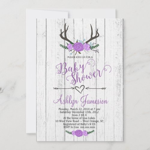 Deer Antler white wood Baby Shower Invitation