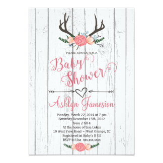 Deer Antler white wood Baby Shower Invitation