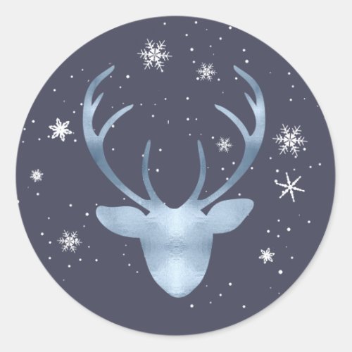 Deer Antlers and Snowflakes V2 Blue ID861 Classic Round Sticker