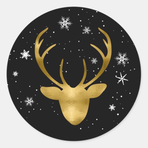 Deer Antlers and Snowflakes V2 Gold ID861 Classic Round Sticker