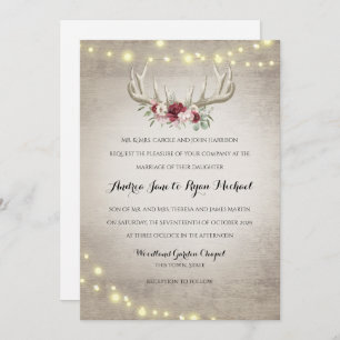 Deer Antlers and String Lights Rustic Wedding Invitation