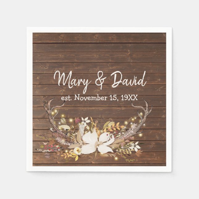 Deer Antlers Anniversary Party Napkins (Front)