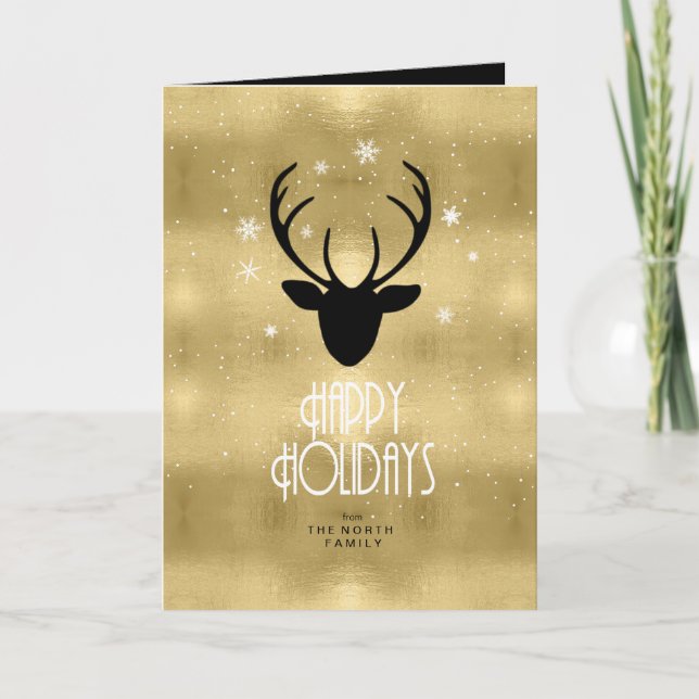 Deer Antlers Arrows Christmas Gold ID861 Holiday Card (Front)