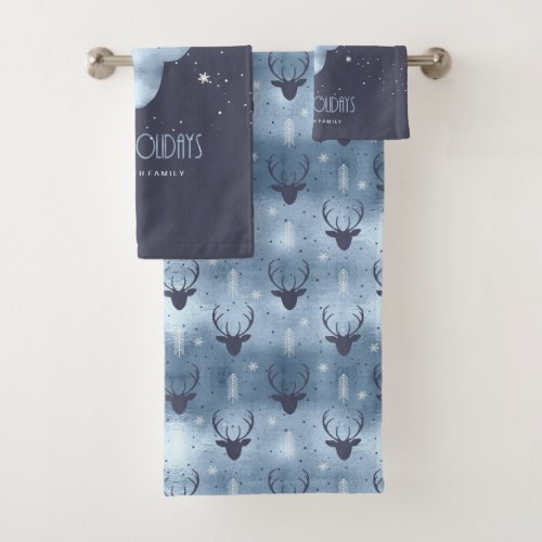 Deer Antlers Arrows Christmas Pattern Blue ID861 Bath Towel Set
