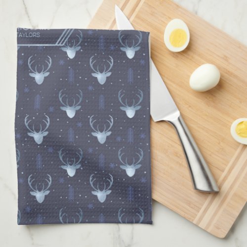 Deer Antlers Arrows Christmas Pattern Blue ID861 Kitchen Towel