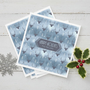 Deer Antlers Arrows Christmas Pattern Blue ID861 Napkins