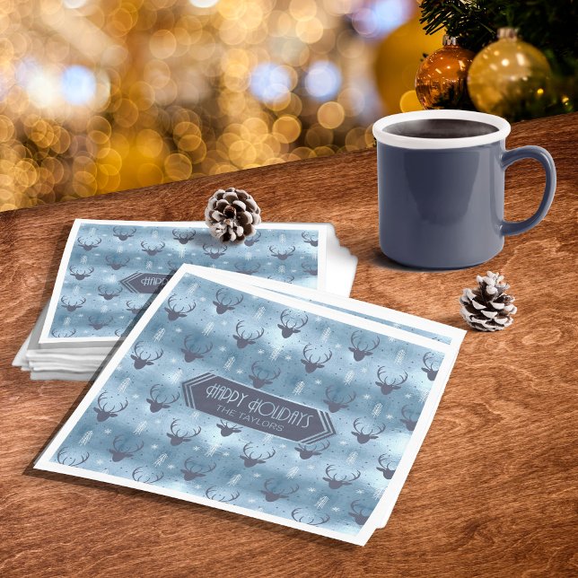 Deer Antlers Arrows Christmas Pattern Blue ID861 Napkins (Creator Uploaded)