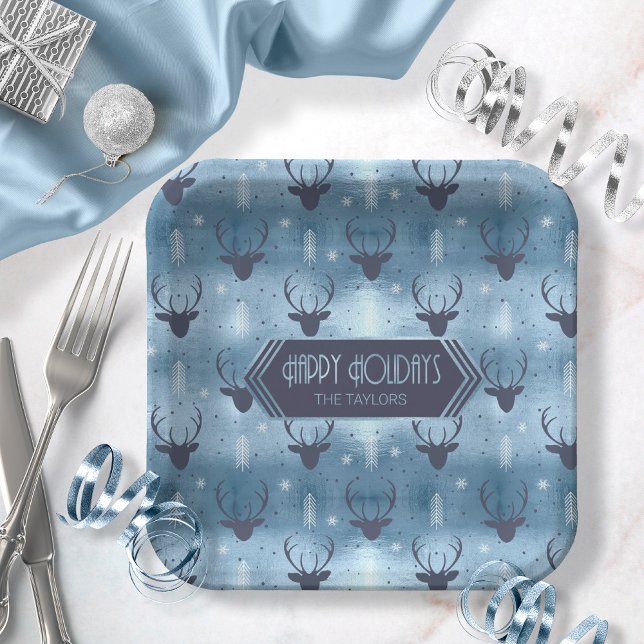 Deer Antlers Arrows Christmas Pattern Blue ID861 Paper Plates (Creator Uploaded)