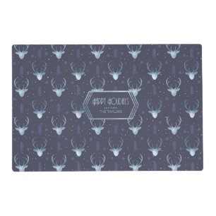 Deer Antlers Arrows Christmas Pattern Blue ID861 Placemat