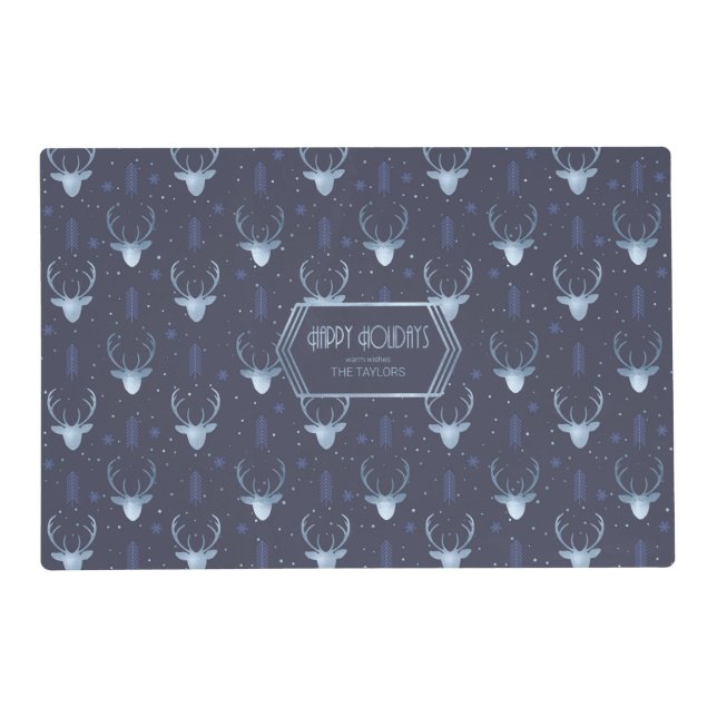 Deer Antlers Arrows Christmas Pattern Blue ID861 Placemat (Front)