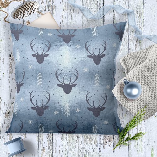 Deer Antlers Arrows Christmas Pattern Blue ID861  Throw Pillow