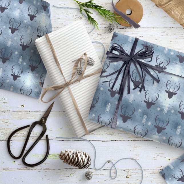 Deer Antlers Arrows Christmas Pattern Blue ID861 Wrapping Paper