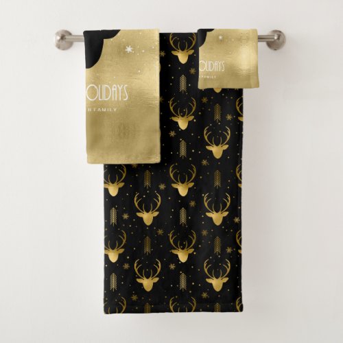 Deer Antlers Arrows Christmas Pattern Gold ID861  Bath Towel Set